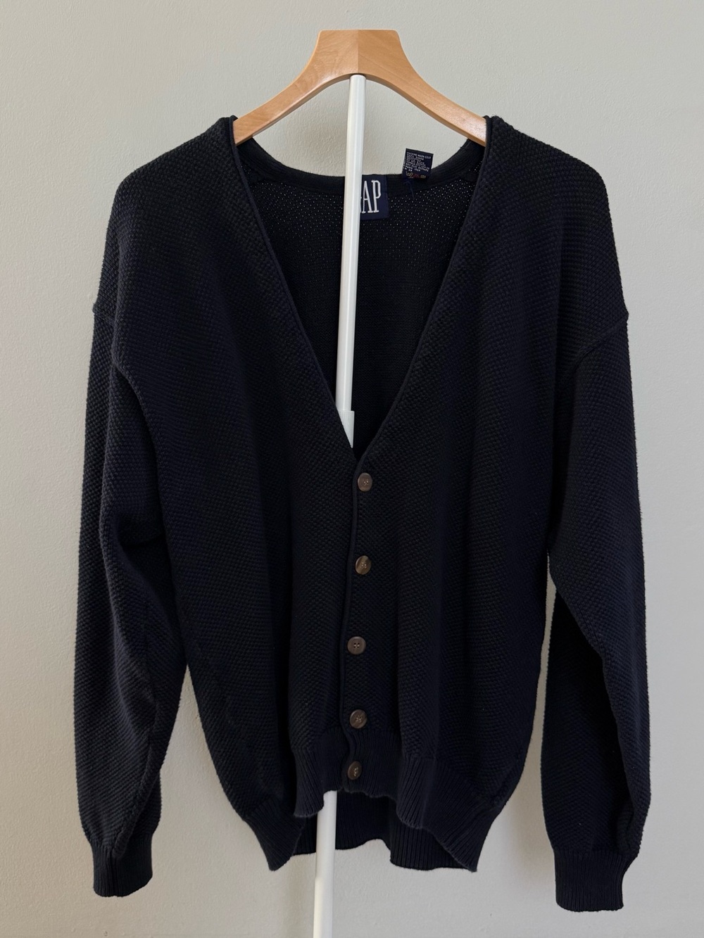 GAP Men's Black Button-Front V-Neck Cardigan | 100% Cotton | L